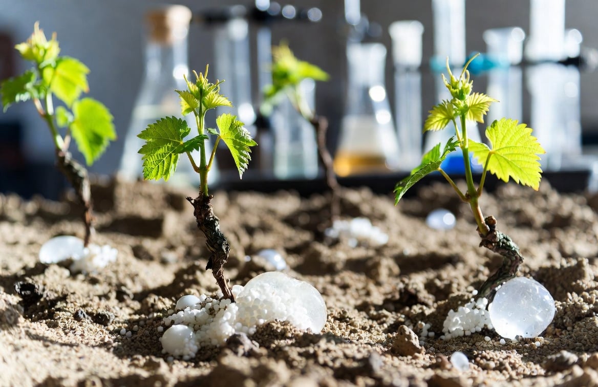 Young grapevines growing in sandy soil